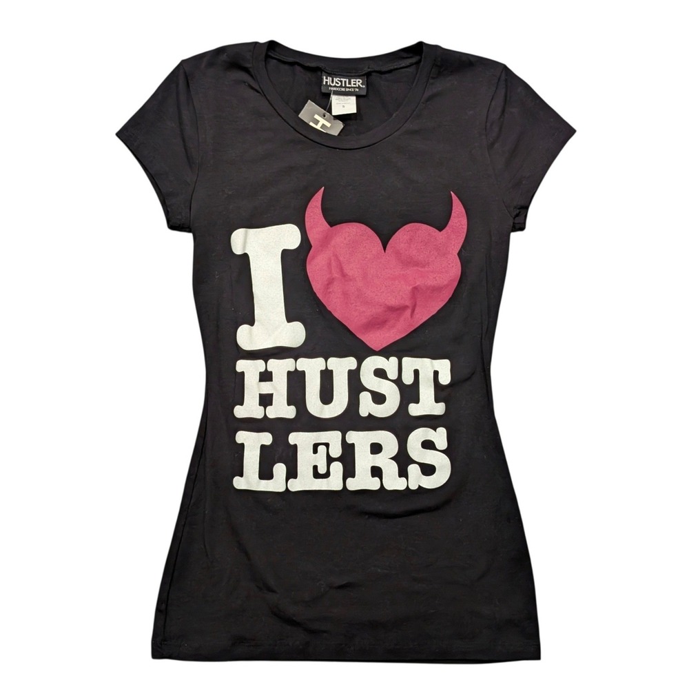 Vintage Y2K Deadstock Hustler Hardcore I Heart Hustlers Graphic Tee Black Pink S